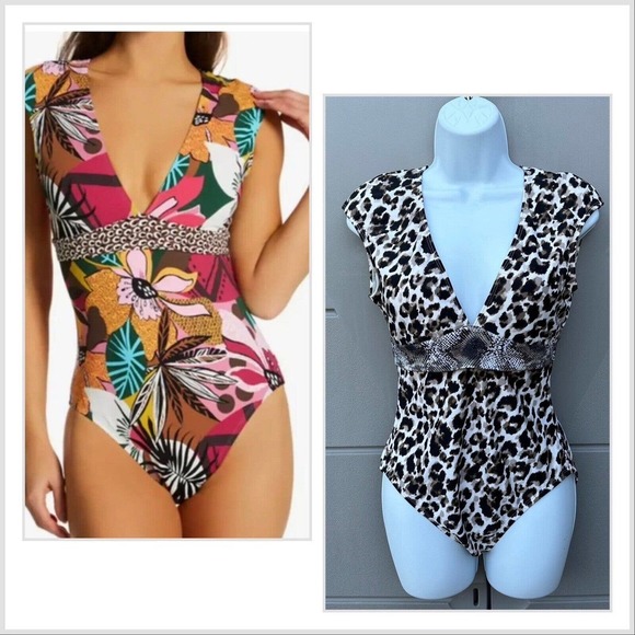 Bleu Rod Beattie Leopard Print Cap Sleeve Mio One Piece Swimsuit, US 8 - Picture 2 of 8